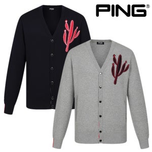 핑 골프웨어 남성 골프 가디건 선인장 포인트 스윙 라운딩 긴팔 니트 PING E3SD182