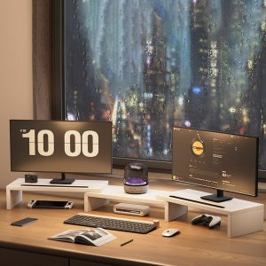 듀얼 모니터 받침대 와이드 화이트 모니터선반