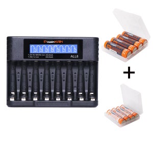 POWERKAN 충전지+충전기세트 AA/AAA 니켈수소 충전지 8개 8구충전기 ALL8