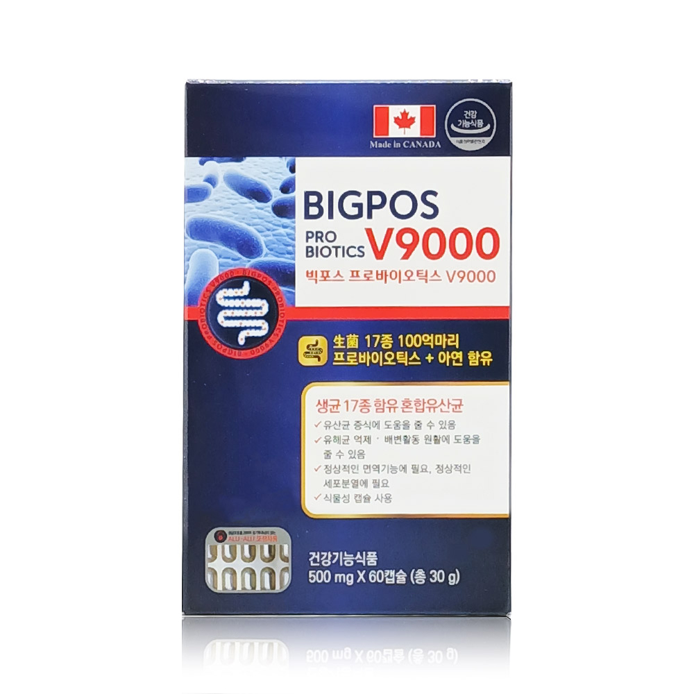 빅포스 <b>프로바이오틱스 V</b>9000 60캡슐 약국용 캐나다 포스트바이오틱스 2개월분