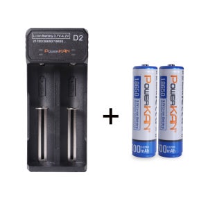 리튬이온 충전지 2구 건전지충전기 세트 18650 2600mAh 2개 POWERKAN D2
