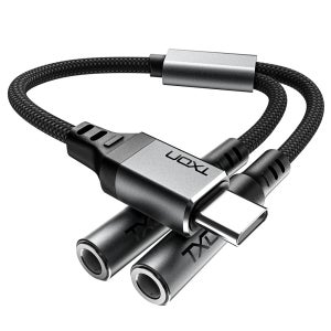 티엑스온 USB C타입 to 3.5 Y 듀얼 이어폰 젠더 0.28m
