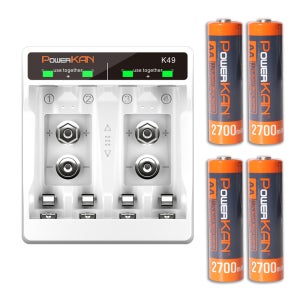 AA 니켈수소 2700mAh 4개 POWERKAN K49 4구 충전기 세트 사각건전지 충전기