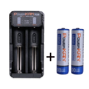 2A 고속충전기 18650 2600mAh 리튬이온 건전지 2개 POWERKAN TC2S 2구 리튬이온 니켈수소 겸용 충전기 세트