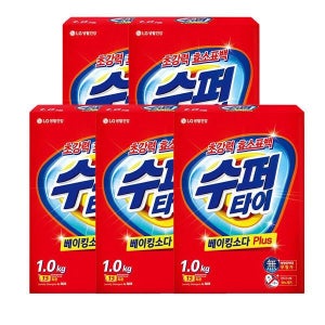 수퍼타이 찬물 전용 실내건조 분말세제 효소 세탁세제 일반드럼 겸용 리필 1KG 5개
