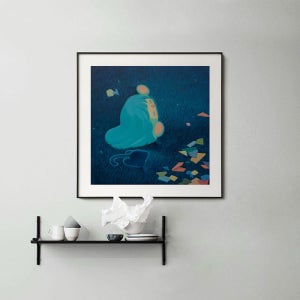 하늘색 우울한 만화 반려 동물 풍경 인테리어 그림 재미 소년 소녀 기숙사 벽걸이 액자