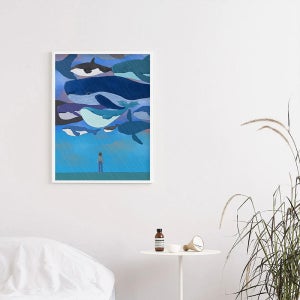 고래 관찰 만화 재미있는 그림 인테리어 예술적인 푸른 하늘 벽걸이 어린이 방 거실 액자