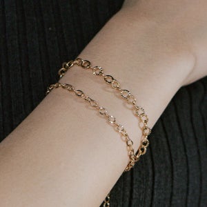 14K 할로우 볼드 컷팅 체인 팔찌 아우라 데일리 금팔찌