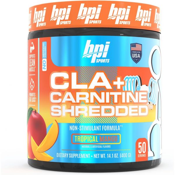 <b>BPI 스포츠</b> CLA + 카르니틴 셰드드 지지 근육 유지 및 지방 <b>감량</b> 촉진 - 열대 망고 (14.1온스 50회분)