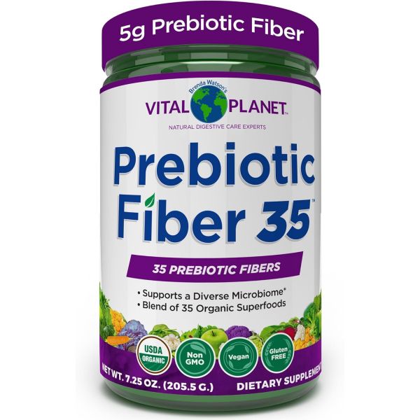 바이탈 플래닛 - <b>파이버</b> 35 파우더 다양한 섬유 보충제 식이 지원 및 가끔 변비용 35가지 <b>프리바이오틱</b> 섬유와 유기농 슈퍼푸드로 장 건강 유지 6.77온스