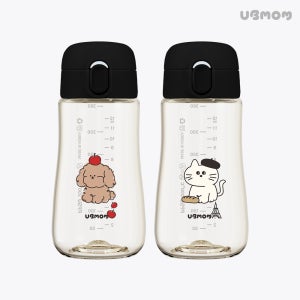 유비맘 1+1 몽이 몽자 세이프티 유아 빨대컵 360ml 유아물통 물샘방지 역류방지