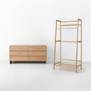 JAWAL 2단 선반행거+사다리형숄리드 서랍장 6칸 12060 CHM60120 캄포어베니어