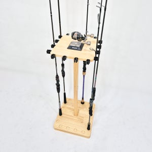 회전 낚시대 로드 거치대 원목 16구