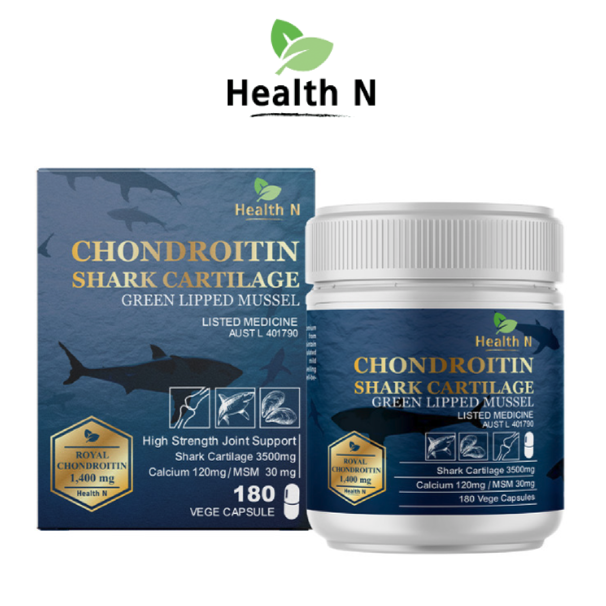 호주 헬스엔 콘드로이친 상어연골 초록입홍합 Health N <b>CHONDROITIN</b> 180캡슐