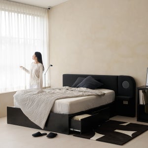 눕 노우즈 패브릭 빅 수납 호텔 침대 프레임 사각헤드형 슈퍼싱글 SS (화이트/블랙)