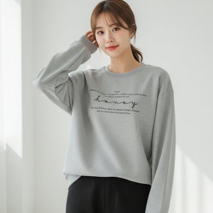 허니 맨투맨 여자 루즈핏 꾸안꾸 감성 데일리 봄가을룩 빅사이즈 특양면 기모 여성 커플