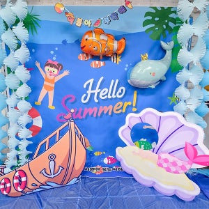시원한 여름 파티세트 08 / 바닷속 배경 현수막 여름 물고기 풍선 가랜드 대형 보드 포토존 가로형 소 슈퍼컴 하드보드지 60x60cm이하 슈퍼컴 하드보드지 60x60cm이하