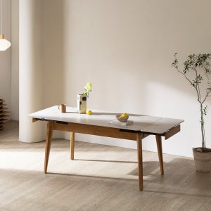 [익스텐션 테이블] 미코하임 하모니 원목 확장형 포세린 세라믹 식탁 테이블 4인 6인 8인 1400mm, 내추럴