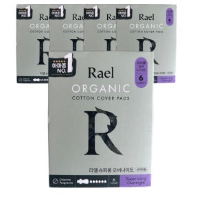 라엘 유기농 순면커버 슈퍼롱 오버나이트 6개 5팩 30개