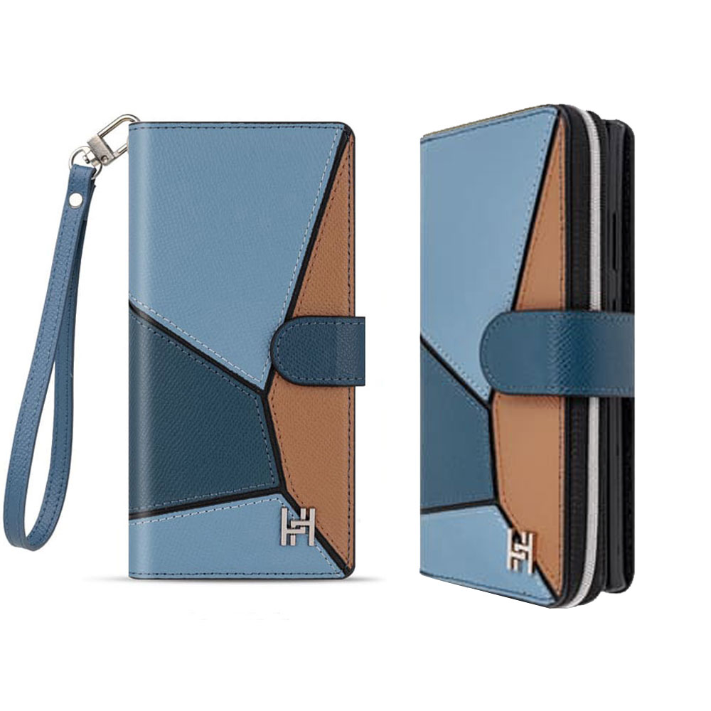 위키 천연소가죽 <b>콤보</b> 지퍼 지폐 카드수납 지갑 다이어리 케이스 블루, 갤럭시S20 <b>울트라</b>