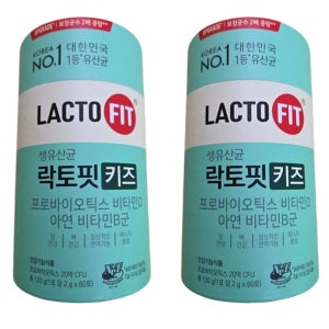 락토핏 생유산균 키즈 60포 2통 종근당건강 유산균 프로바이오틱스 비타민D 유치원생 초등학생 아이 어린이