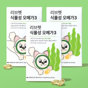 리브펫 고양이 식물성 오메가3 피부 관절 심장 비건 영양제 300mg 60캡슐, 3개