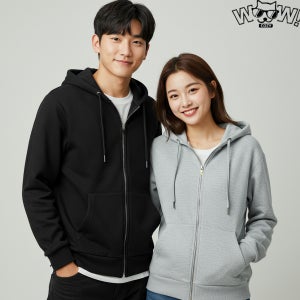 와우코지 무지 오버핏 기모 2way 후드 집업