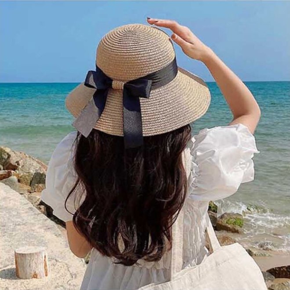 여성용 시원한 리본 브리미 비치 모자 - 여름 휴가 필수템