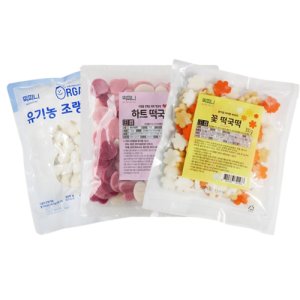 [어린이용] 떡찌니 하트떡국떡 / 꽃떡국떡 / 유기농 조랭이떡 300g 3종 세트