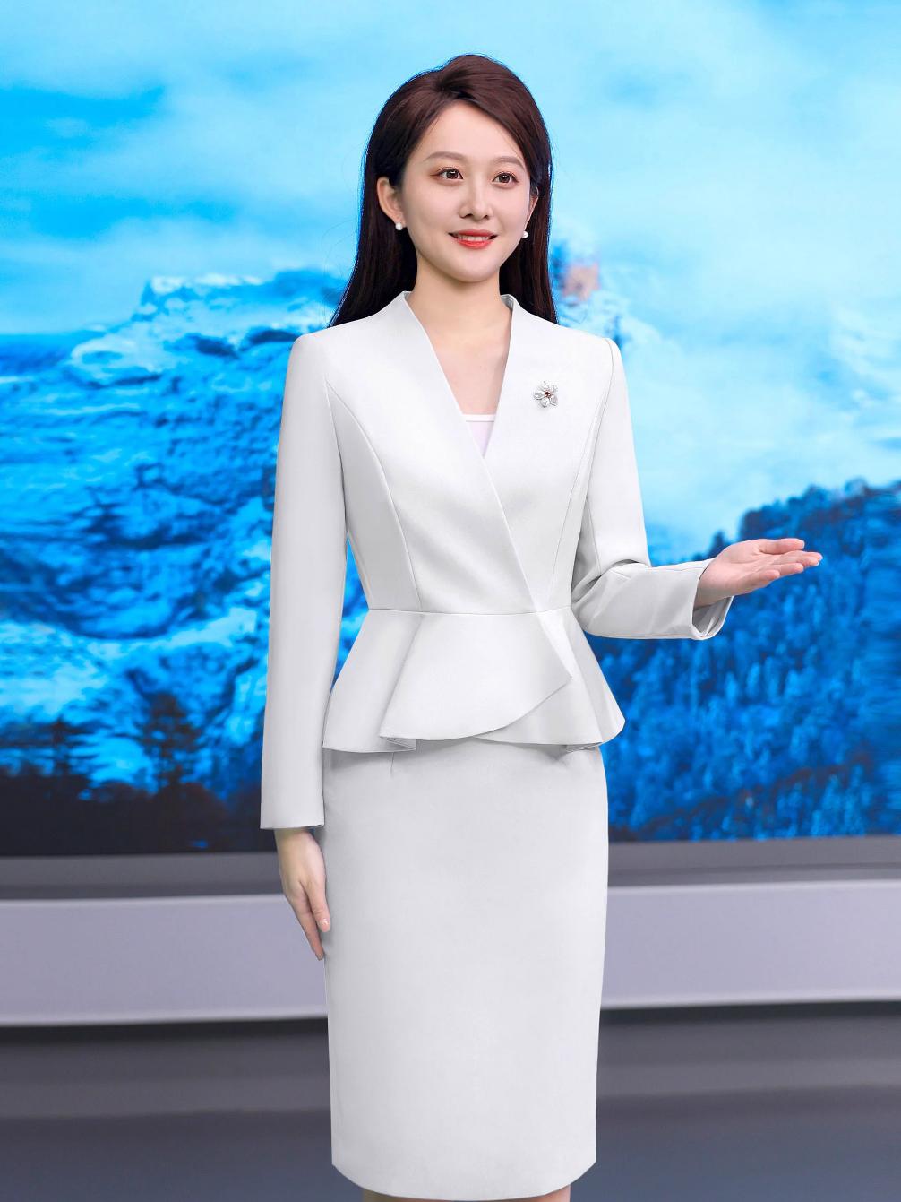 아나운서 캐스터 정장 슈트 화이트 긴팔 여성복 사교계 에티켓 케이스 고객 서비스 뷰티 살롱