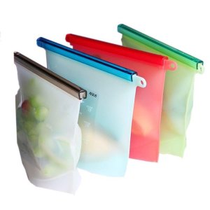 실리콘 지퍼백 전자레인지 식품등급 고온 냉장 국물 1000ml 각 색으로 4 개