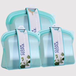 Clean People 실리콘 지퍼백 재사용 식품 3팩세트 전자레인지 식기 세척기 화이트