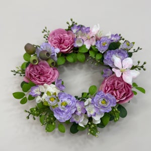 실크플라워 핑크장미, 연보라 라넌큘러스 조화꽃리스 벽 문장식 분당 판교 수내 꽃집