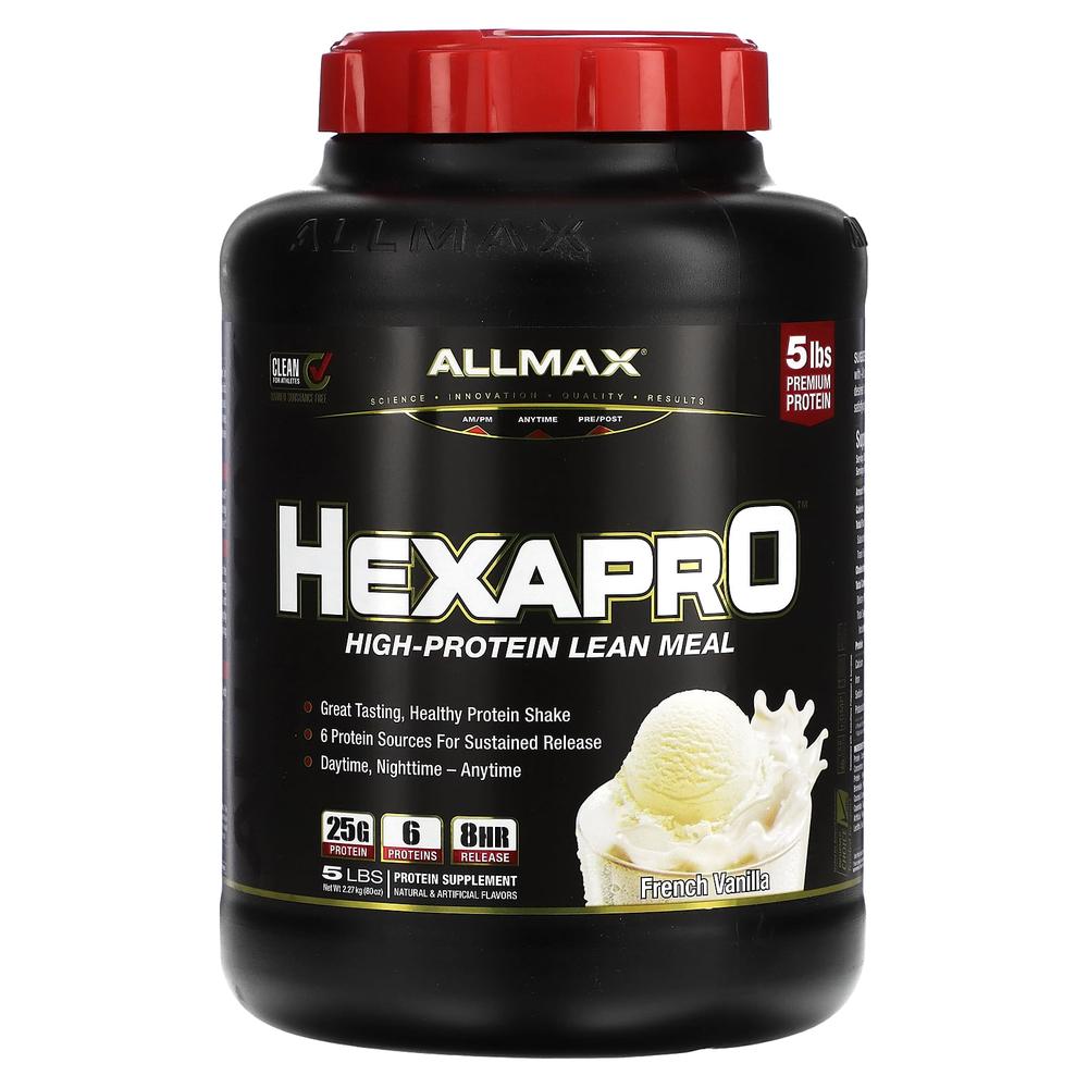 올맥스 Hexapro 울트라-프리미엄 6가지 <b>단백질 혼합물</b> 프렌치 바닐라 2.27kg(5lbs)