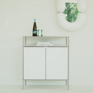 레이아웃스튜디오 레이어 미드센츄리 모듈 철제 수납장 2도어형 600수납 0.5단 선반형