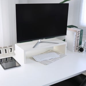 모니터 받침대 원목 듀얼 컴퓨터 받침 스탠드 선반 키다리 화이트 L535