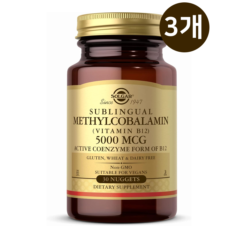 솔가 <b>메틸코발라민</b> 비타민 B12 <b>5000 mcg</b> 30정, 3개