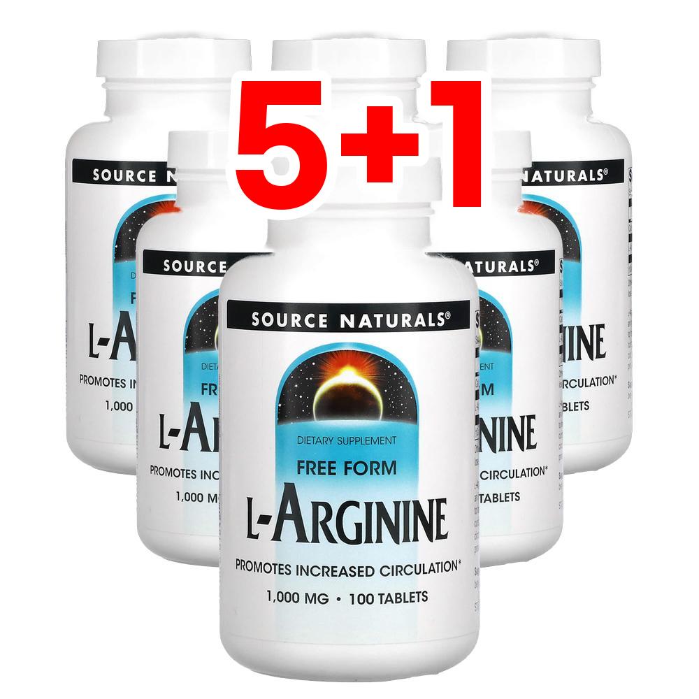 [5+1] 소스내츄럴스 L<b>아르기닌 프리폼 1000mg</b> 100 타블렛