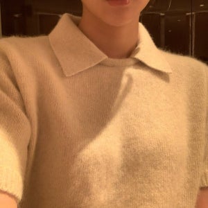 모아니 휘게 카라 라쿤니트 - 여성 반팔 카라넥 오버핏 무지 프리사이즈 니트