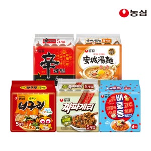 농심 신라면 5개+안성탕면 5개+너구리 5개+짜파게티 5개+배홍동비빔면 4개