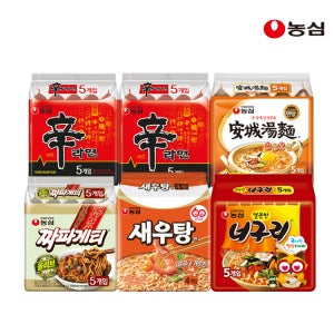 농심 신라면 10개+안성탕면 5개+너구리 5개+짜파게티 5개+새우탕면 4개