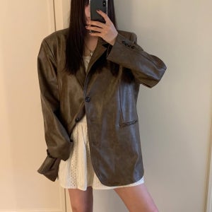 빈티지레더자켓 가을신상 오버핏레더자켓 25FW 에코레더 루즈핏자켓 미들