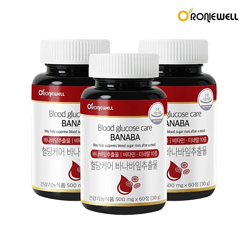 <b>혈당</b>케어 <b>바나바잎 추출물</b> 코로솔산 유산균 구아바 60정 3개