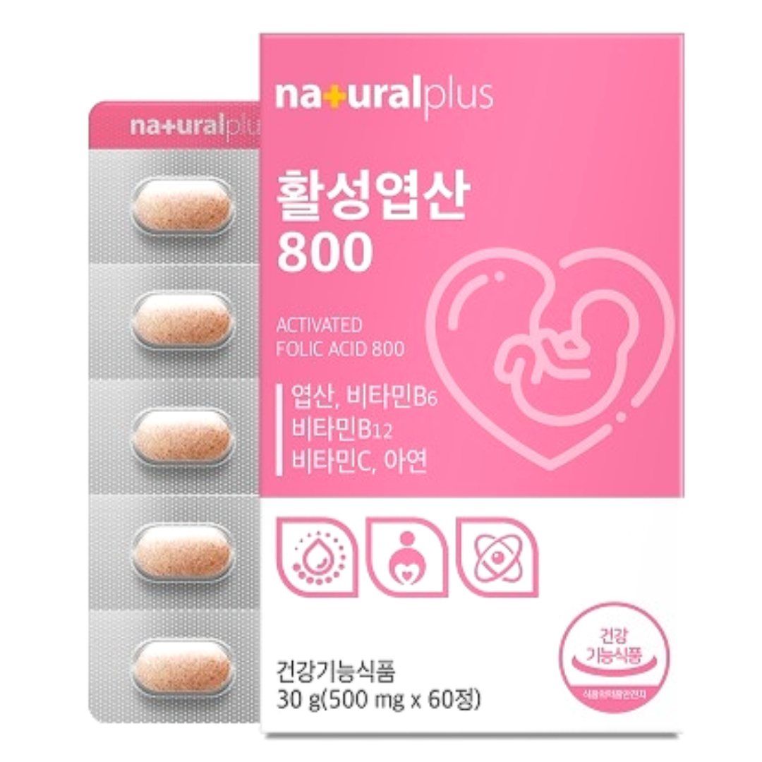 내츄럴플러스 안심 활성 <b>엽산</b> <b>엽산</b>제 800 프리미엄 500mg 60정(2개월분)