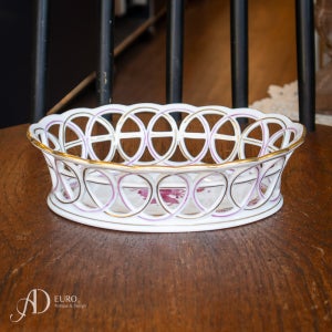 [헤렌드] 아포니핑크 핸드페인팅 오벌 오픈워크(투각) 바스켓 - 플라워 접시 헝가리 도자기 앤틱 바스켓