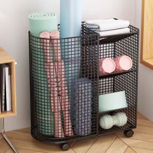 랙 선반 정리 홈트 운동기구 이동식 필라테스 폼롤러 바구니 보관 트롤리 요가매트