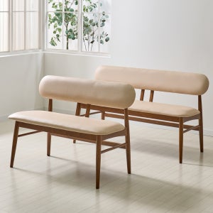 [3인 벤치] 미코하임 디나 등받이 쿠션 원목 나무 가죽 벤치 의자 3인 월넛