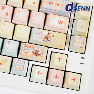QSENN 솜사탕 파스텔 PBT 염료승화 체리프로파일 한글 키캡 138키