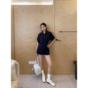 빈티지 린넨 셔츠 반바지 투피스 여름 여성 레트로 캐주얼 세트업 하의 XS