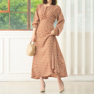 [리뉴얼이벤트/원가이하] 셔링 라운드 플라워 플레어 패턴 나염 롱원피스 (도로시)